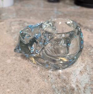 Vintage Indiana Glass Sleeping Cat Votive Tealite Candle Holder